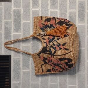 Antik Kraft 100% Jute Made in India Woven Painted Rope Beach Hobo Tote Bag